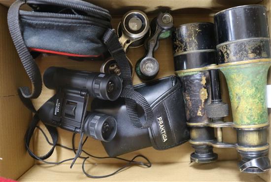 A pair of marine binoculars and two pairs opera glasses etc